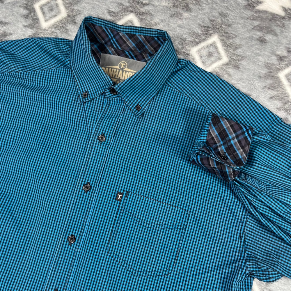 Panhandle Slim Mens Teal Gingham Check Western Performance Button Down‎ Shirt L